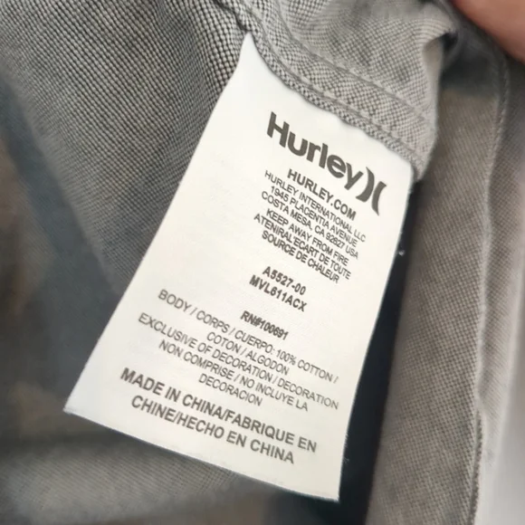 Hurley Shirt Mens XL Grey Long Sleeve Camo Pocket Surfer Casual Cotton Button - Picture 4 of 8